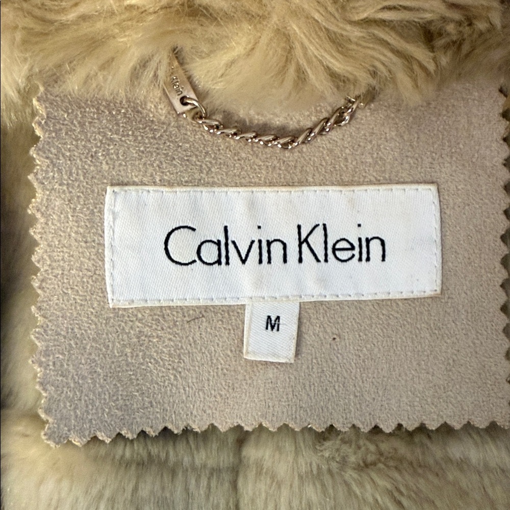 Calvin Klein Faux Fur Shearling Vest Beige Open Front M - Picture 7 of 9
